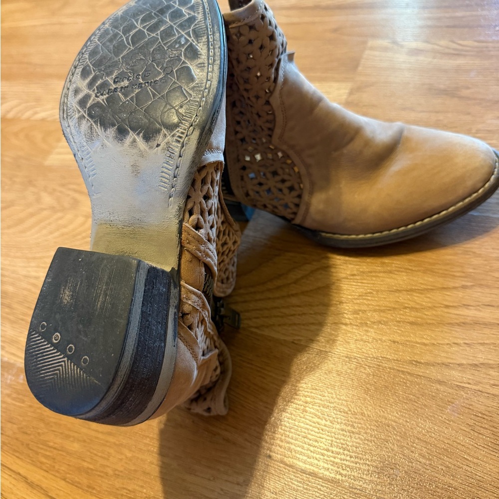 Circle G Tan Ankle Booties with Laser-Cut Design - Picture 5 of 5